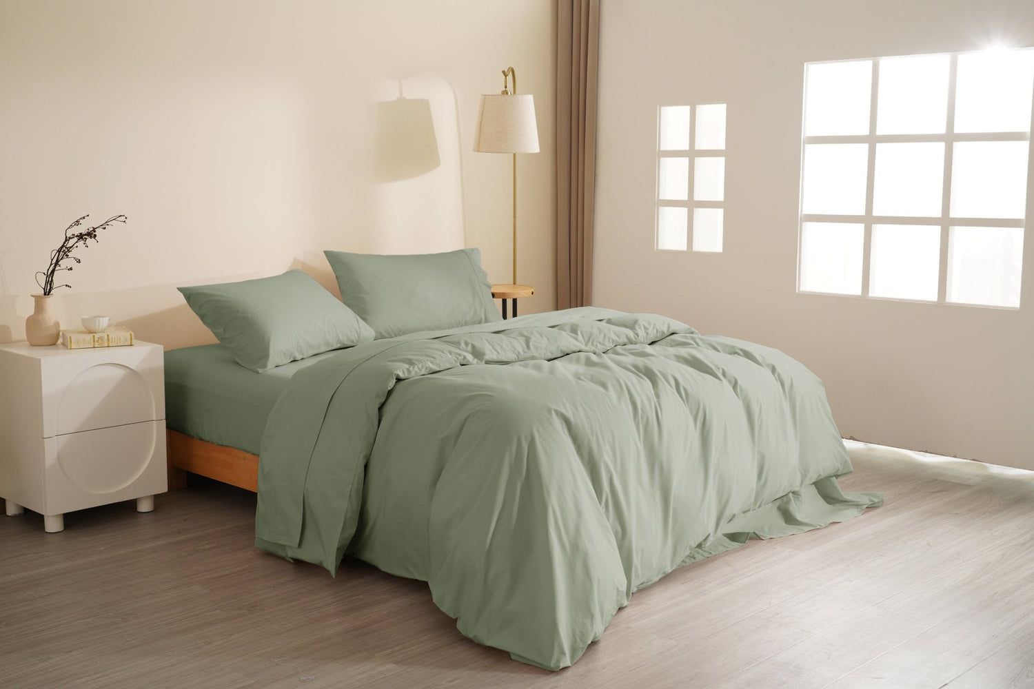 Organic Percale Cotton Sheet & Duvet Cover Set - SELENE -