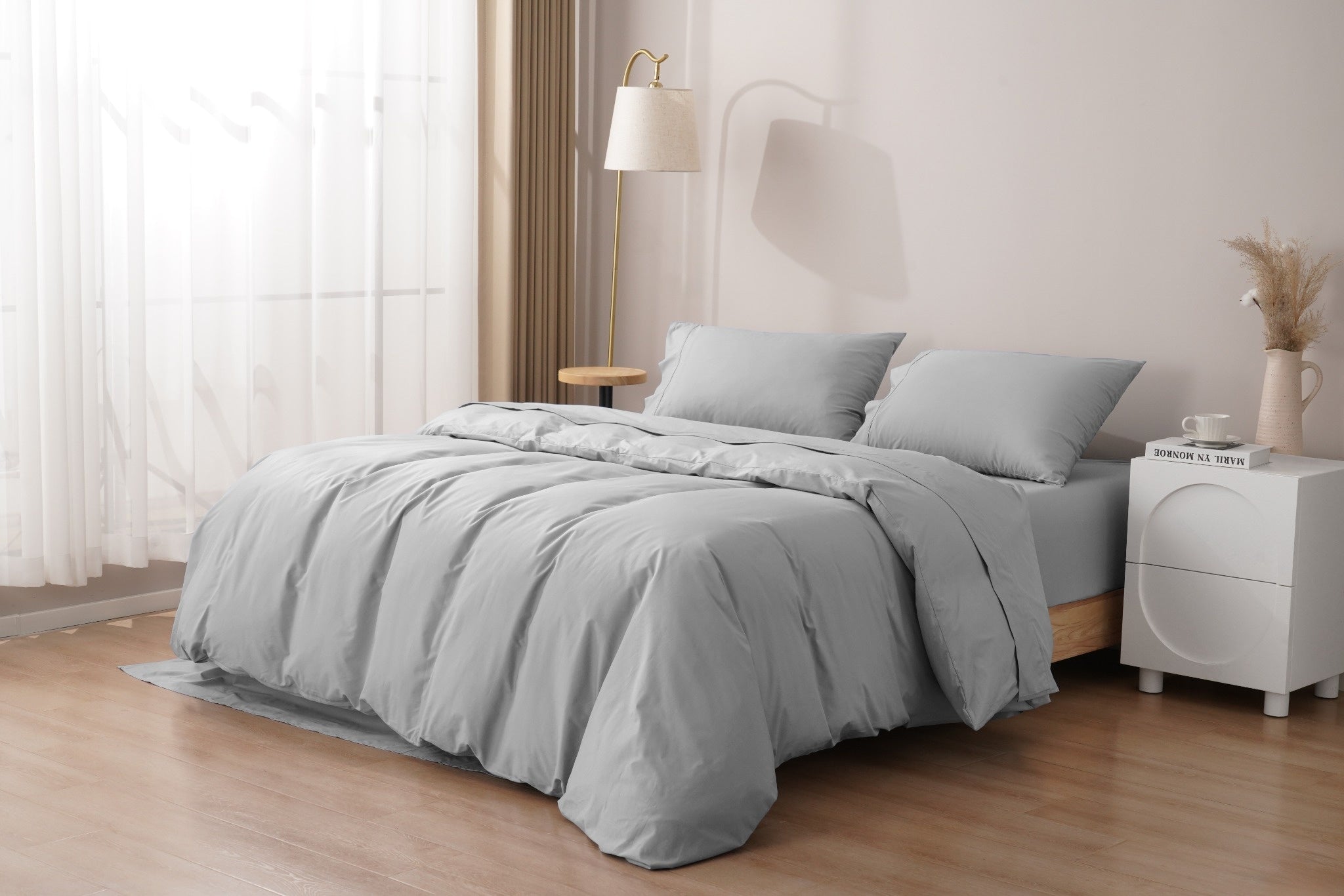 Organic Percale Cotton Sheet & Duvet Cover Set - SELENE#color_ash-gray