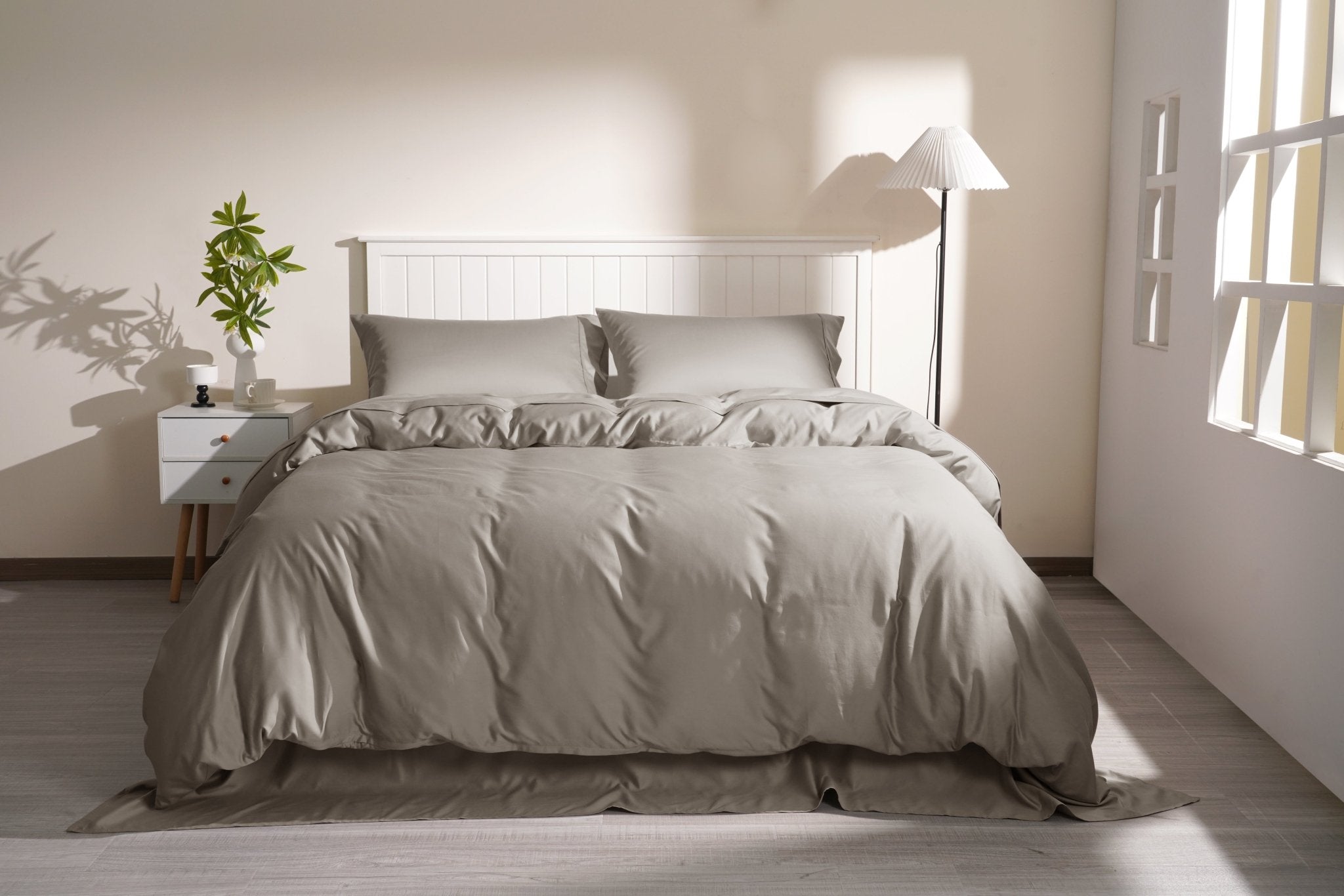 TENCEL Lyocell Cotton Sheet & Duvet Cover Set - SELENE #color_stone-taupe